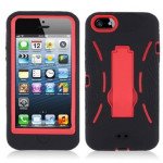 Wholesale iPhone 5 5S Armor Hybrid Case with Stand (Black-Red)